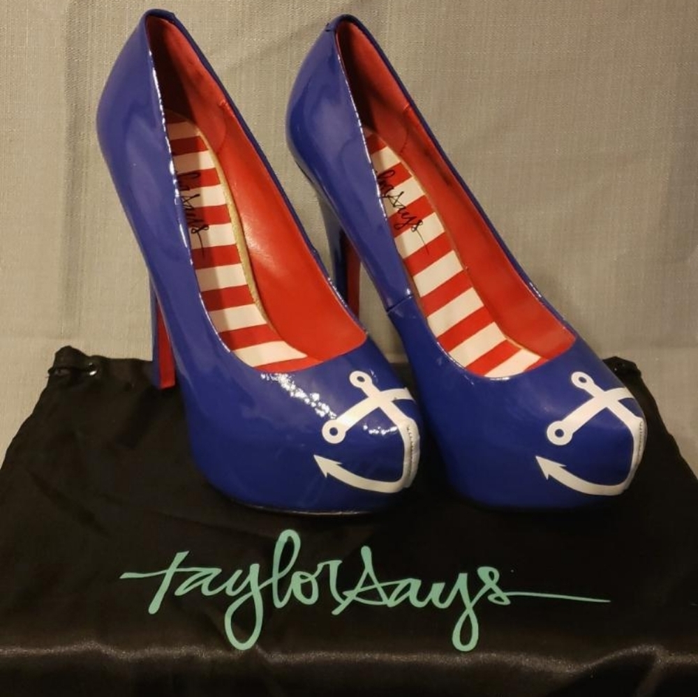 Anchors Away Blue Nautical Patent Leather Heels